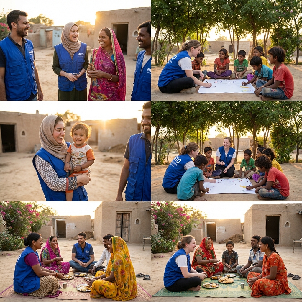 Our team working with community